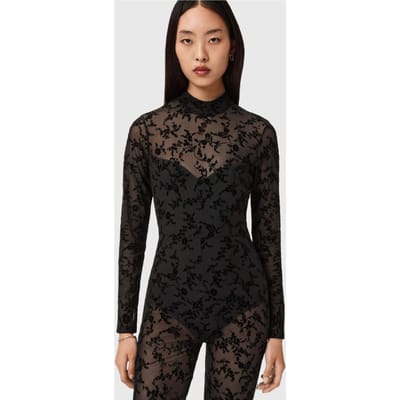 AllSaints Rylee Flock Catsuit Black Taglia: 2 | Tute Outlet | Donna | Nero