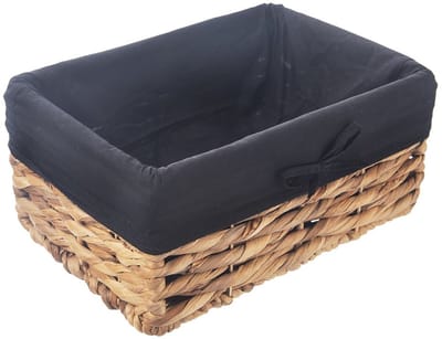 Orion - Natuurlijke Opbergmand - 30x20x14 cm - Waterhyacint - Zwart Textiel