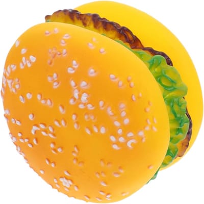 Hondenspeeltje Hamburger - Kauwspeeltje Puppy - Interactief Spel - Gestructureerd Tandenreinigend Oppervlak - 8x7.7x5 cm - Geel