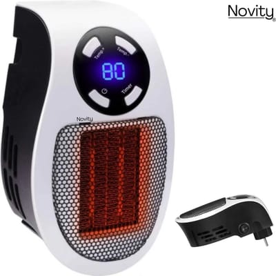 Novity® 500W Mini kachel elektrisch - Stopcontact verwarming - Mini heater mini verwarming - Ventilatorkachel - Stopcontact kachel met timer en led-display - Stopcontact heater