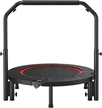Opvouwbare mini-trampoline - Fitness rebounder - Binnen en buiten - Verstelbare handgreep - 102 cm hoog - Zwart