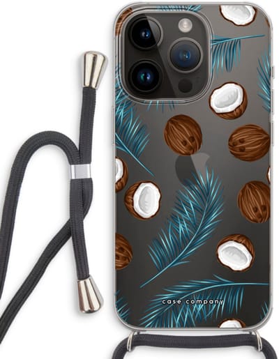 Case Company® - Hoesje met koord geschikt voor iPhone 14 Pro hoesje met Koord - Kokosnoot - Telefoonhoesje met Zwart Koord - Bescherming aan alle Kanten en Over de Schermrand