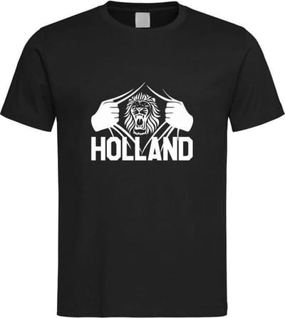 Zwart EK 2024 voetbal T-shirt met “ Brullende Leeuw en Holland “ print Wit maat XS
