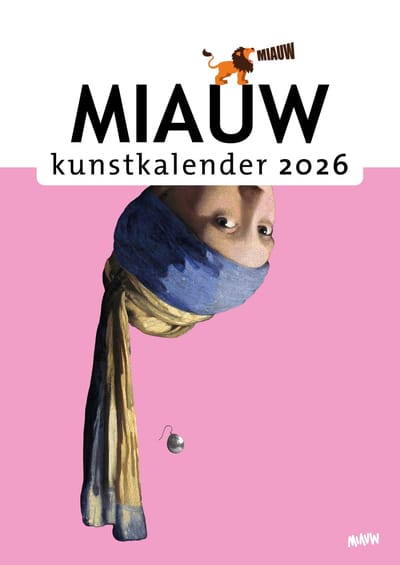 Miauw kunst jaarkalender 2026 – wandkalender A4 met ringband en weeknummers – vrolijke bewerkingen van meesterwerken (Vermeer, Van Gogh e.a.) – leuk kunstcadeau