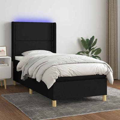 vidaXL - Boxspring - met - matras - en - LED - stof - zwart - 90x200 - cm
