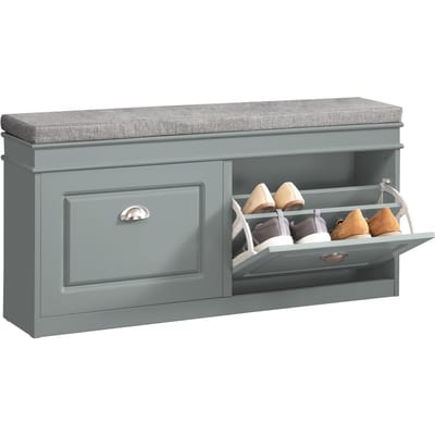 SoBuy FSR64-HG Smalle Schoenenbank met Zitkussen - 2 Kleppen - Tot 8 Paar Schoenen - Grijs - 60 x 24 x 102 cm