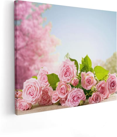 Artaza Canvas Schilderij Rozen - 100x80 cm - Groot - Wanddecoratie Bloemen - Muurdecoratie Roze Rozen - Schilderijen Op Canvas
