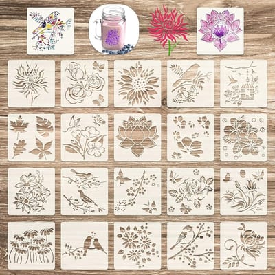 20 Stencils voor Bloemen en Vogels - Herbruikbare Sjablonen voor Schilderen op Hout, Creatieve DIY Templates voor Wanddecoratie en Ambachten