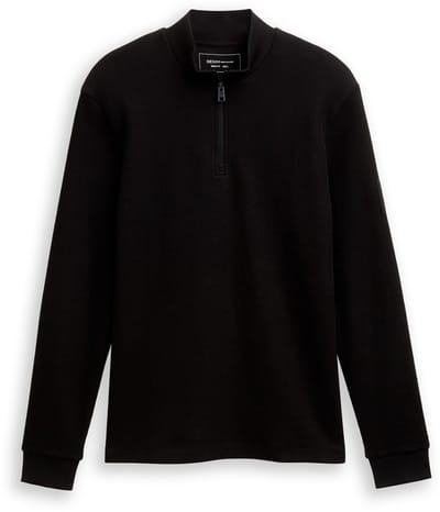Tom Tailor Denim - Troyer shirt met lange mouwen en geribde structuur - Maat XXL - Black