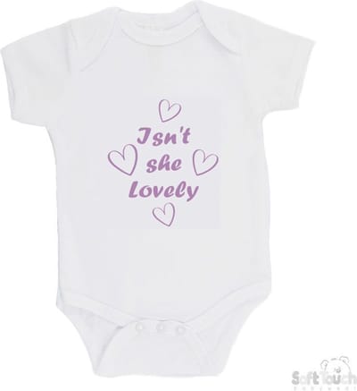 100@ katoenen Romper "Isn't she Lovely" meisjes Katoen Wit/lila Maat 62/68