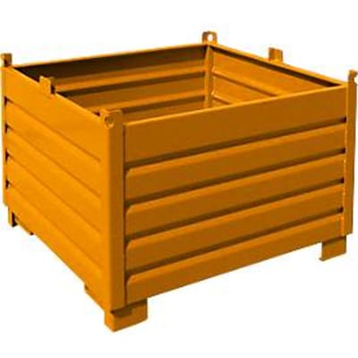 Bauer SBS 1000 opvangbaksysteem, L 1200 x B 1200 x H 850 mm, tot 3 hoog stapelbaar, gelakt, met transportwagen, geel-oranje RAL 2000