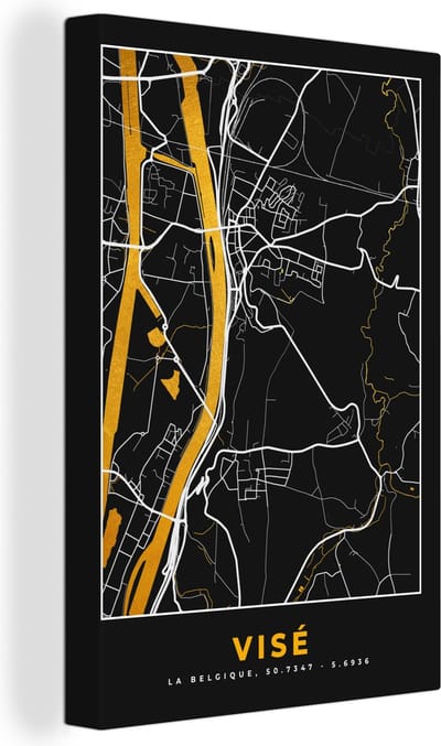 Canvas Schilderij Plattegrond - Visé - Goud - Stadskaart - Kaart - 20x30 cm - Wanddecoratie