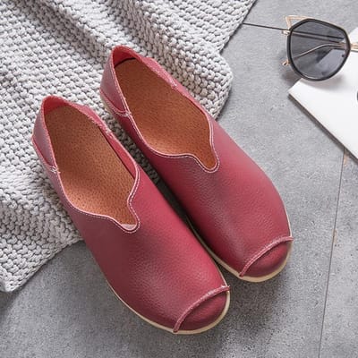 Bootschoenen voor dames, grote maten, leren damesschoenen, slijtvaste, zachte, platte schoenen voor dames, lente 35 rood