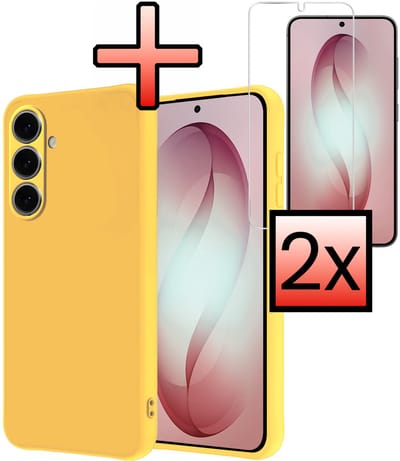 Hoesje - Met 2x Screenprotector - Geschikt voor Samsung Galaxy S26 - Sterk & Shockproof - Back Cover - Siliconen Case - Telefoon Hoes - Geel