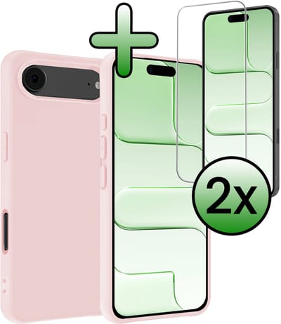 Hoesje Met 2x Screenprotector - Geschikt voor Apple iPhone Air - Sterk & Shockproof - Back Cover - Siliconen Case - Telefoon Hoes - Lichtroze