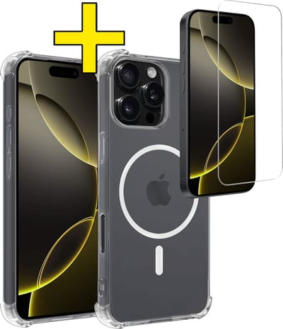 Hoesje - Met Screenprotector - Geschikt voor Apple iPhone 16 Pro - Magsafe Compatible - Sterk & Shockproof - Back Cover - Shock Proof Case - Telefoon Hoes - Telefoonhoesjes - Transparant