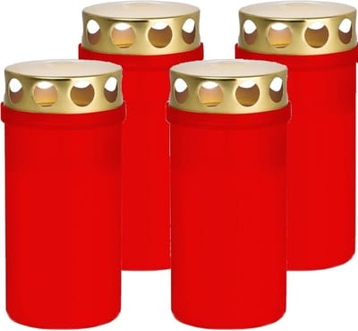 4x Rode grafkaarsen/gedenklichten met deksel 6 x 12,6 cm 2 dagen - Gedenkkaars - Graflichten/herdenkingslichten