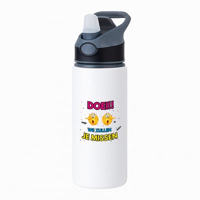 Hacebo® - Doei emoji waterfles met rietje zwart - Afscheid bedank cadeau - een collega - werk - afscheidscadeau - verjaardagscadeau - water fles - 650ML