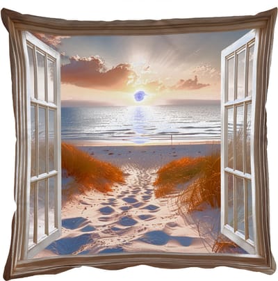 Sierkussens - Kussentjes Woonkamer - 50x50 cm - Doorkijk - Strand - Duinen - Zonsondergang