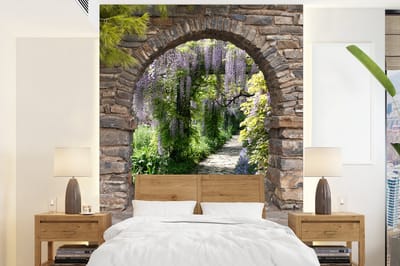 Behang - Fotobehang Bos - Doorkijk - Stenen - Pad - Breedte 205 cm x hoogte 280 cm