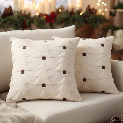 Set van 2 Winter Kussenhoezen, Kerstdecoratie, Zachte Pluche Fluffy Kussens, Rustic Winter Sfeer, Cozy Interieur Accessoires, Perfect voor de Feestdagen