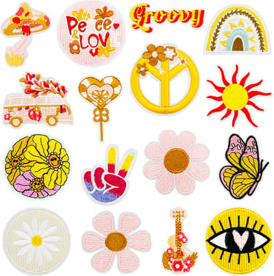 Mooie patches - diverse collectie 16 delige set – Warme kleur serie - Kleding Patches - Patches - Strijk Embleem - stof & strijk applicatie - Versiering Voor Kleding