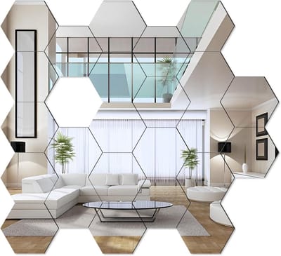 24 Stuks Hexagon Spiegel Wandstickers van Acryl voor Thuisdecoratie, Woonkamer, Sofa en TV Achtergrond