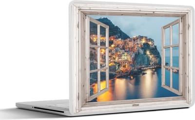 Laptop sticker - 14 inch - Doorkijk - Italië - Zee - 32x5x23x5cm - Laptopstickers - Laptop skin - Cover