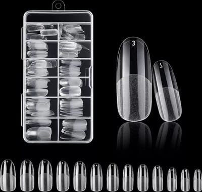 Nifkos 105 - Oval Long Half Frosted - Full Cover - Nageltips - Nepnagels - Plaknagels - In Assortimentsbox - 120 stuks 12 maten - Voor Gellak Acrylnagellak en PolyGel nagels - Royala Frosted Tips Line