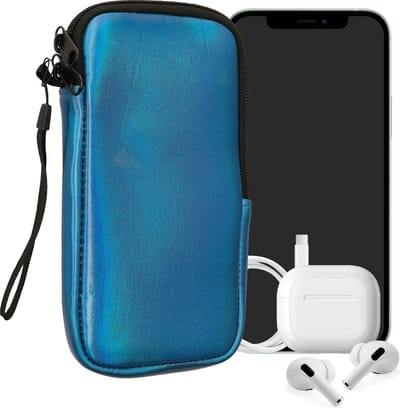 kwmobile telefoontasje universeel geschikt voor XXL - 7" smartphones - 17,7 x 8,5 cm - Hoesje met rits en polslusje -In Metallic carabisch blauw -