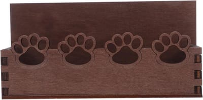 Houten Kaarthouder - Kantoor Organizer - Werkplek Inrichten - Speels Kattenmotief - 13x6x4 cm - Koffie