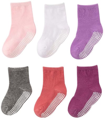 6 Paar - Antislip Sokken - Kind Baby - 1-3 jaar - Katoen - Huissokken - Gripsokken - Enkelsokken - Voor Jongens en Meisjes van 1 tot 3 - Antislip Sokken Kind Baby - Met grips Crew-Sokken - Kleur