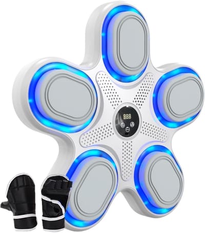 Muzikale Bokstrainer - Wand Boksmachine - Thuis Sporten - Dynamische LED Verlichting - 37 x 35 cm - Wit
