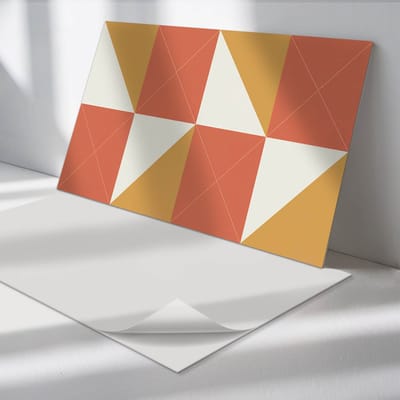 Wallfluent Vinyl Wandpaneel - Geometrie in warme tinten Zelfklevend Wandpaneel - 100 cm x 50 cm - Oranje PVC wandpaneel - Set van 1 - Rechthoekig Wandbekleding Vinyl - Texturen Wandpaneel - PVC Muurpaneel - Wandpaneel Keuken en Badkamer
