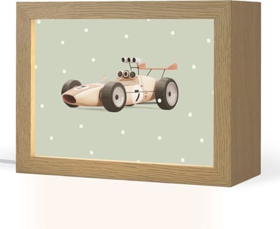 Nachtlampje 20x15 cm - Kinder lampje - Beige - Raceauto - Stippen - Tafellamp kinderkamer - Slaapkamer lamp - Bedlamp kinderen - Kinderlampje stopcontact - Wandlamp babykamer - Nachtlampjes