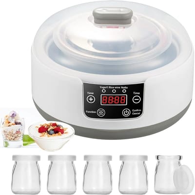 Yoghurtmaker met 5 Glazen en 1.2L Kom - Voor Zelfgemaakte Yoghurt en Natuurlijke Fermentatie