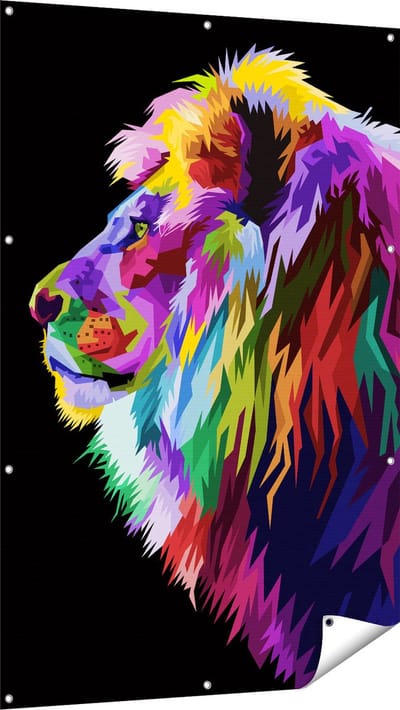 Gards Tuinposter Gekleurde Leeuw - Abstract - Kleur - 100x150 cm - Tuindoek - Tuindecoratie - Wanddecoratie buiten - Tuinschilderij