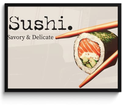 Poster in lijst - Fotolijst 70x50 cm - Posters - Sushi - Zalm - Rijst - Japans - Posterlijst zwart - Decoratie - Wanddecoratie woonkamer - Muurdecoratie slaapkamer