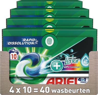 Ariel 4in1 Wasmiddel Pods Color Lenor Unstoppables 4x 10 stuks - 4x 215 Gram