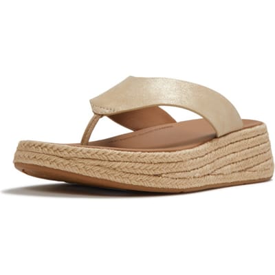 FitFlop F-Mode Espadrille Shimmersuede Toe-Post Sandals Dames Sandalen - Metallic Beige