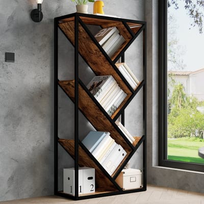Zubaliya Boomvormig Boekenrek - 80x35x160 cm zwart - 8 lagen - anti-kipbeveiliging - ruimtebesparend