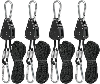 Robuuste Kabelratchet met Haken, 4 Stuks, Verstelbare Touwratchet voor Plantenverlichting, 68 kg, Ideaal voor Kweeklampen en Ophangsystemen