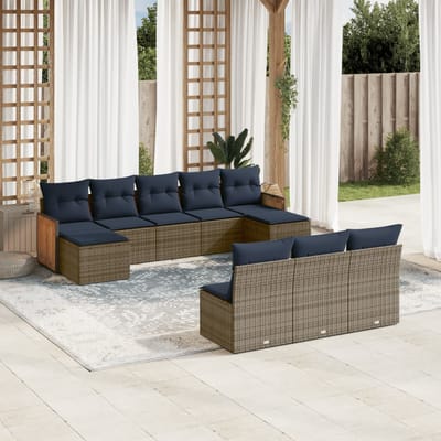 vidaXL - 10-delige - tuinbankset - met - kussens, - grijs - polyrotan