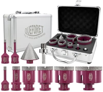 Set Diamantboren M14 voor Tegel, Keramiek, Marmer en Graniet - 10 Stuks Inclusief Afschuinfrees en Adapter