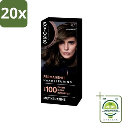 20 x SYOSS - Coloration 4-1 Middenbruin - Haarverf - Grijsdekking - Vermindert Haarbreuk - Grootverpakking - Permanente Haarkleuring - Haarkleur - Grijsdekking - Donkere Asblonde Haarkleur - Keratine