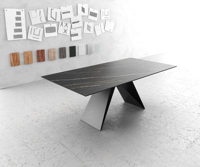Eettafel Edge Laminam® keramiek bruin 200x100cm V-middenvoet zwart
