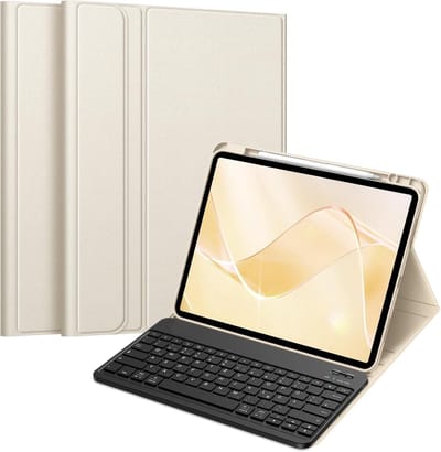 Geschikt voor Apple iPad Air 13 inch M3 2025 / 2024 - Zachte TPU Achterkant - QWERTZ Toetsendbord - Magnetisch Afneembaar - Tablethoes - Starlight