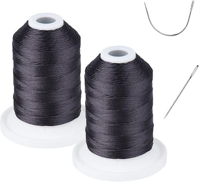 Famanu – Uv-bestendige heavy duty naaigaren voor binnen- en buitengebruik, 100% polyester, 2 spoelen van 250 m, zwart