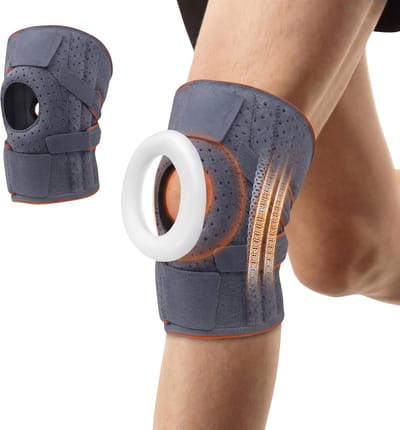 Goodli Kniebrace - Grijs en Oranje - One-size - Verstelbare Knieband voor Dames en Heren - Patella brace met Stabiliteit - Ondersteuning bij Artrose en Meniscus - Ademend