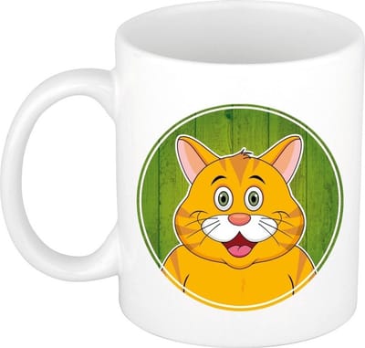 Kat mok - rood - keramiek - 300 ml - kinder beker poes